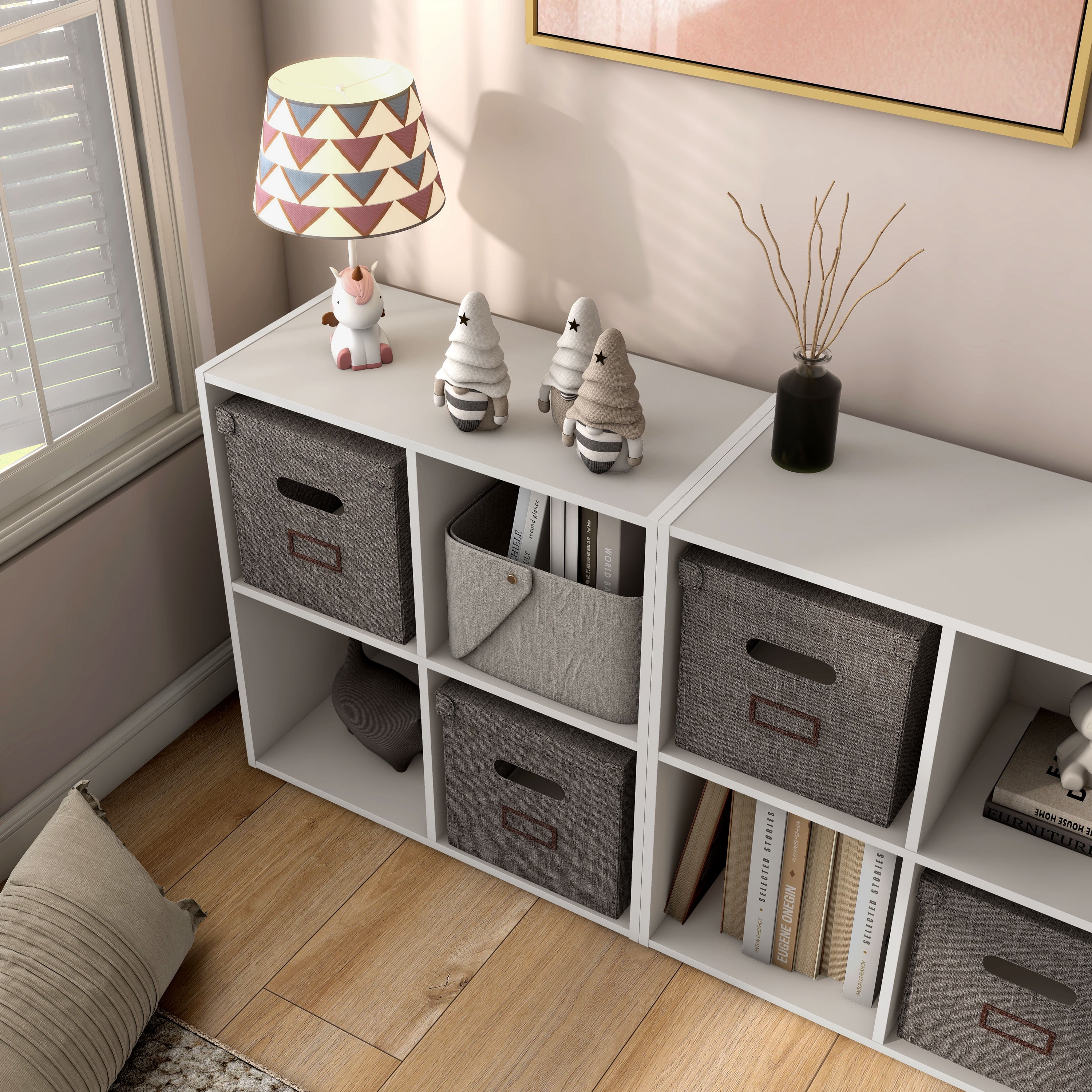 24/7 Shop At Home Join Stackable 4-Cube Taupe Grey Bookcase