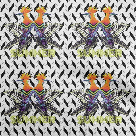 oneOone Polyester Spandex Black Fabric Tropical Birds With Geometrical Background Quilting Supplies Print Sewing Fabric By The Yard 56 Inch Wide
