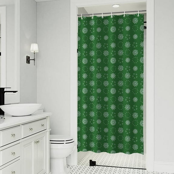 Green Christmas Snowflake Pattern Shower Curtain 36"x72" ,Bathroom Decorative Shower Curtains Set with 12 Hooks,Modern Waterproof Washable Shower Curtain