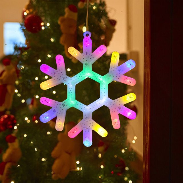 Puntoco Decoración navideña con copos de nieve y luces LED, decoración navideña con copos de nieve, decoración colgante con copos de nieve brillantes para el hogar, luces ambientales navideñas