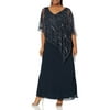 J Kara Womens Dress Plus Pop Over Long Beaded Gown