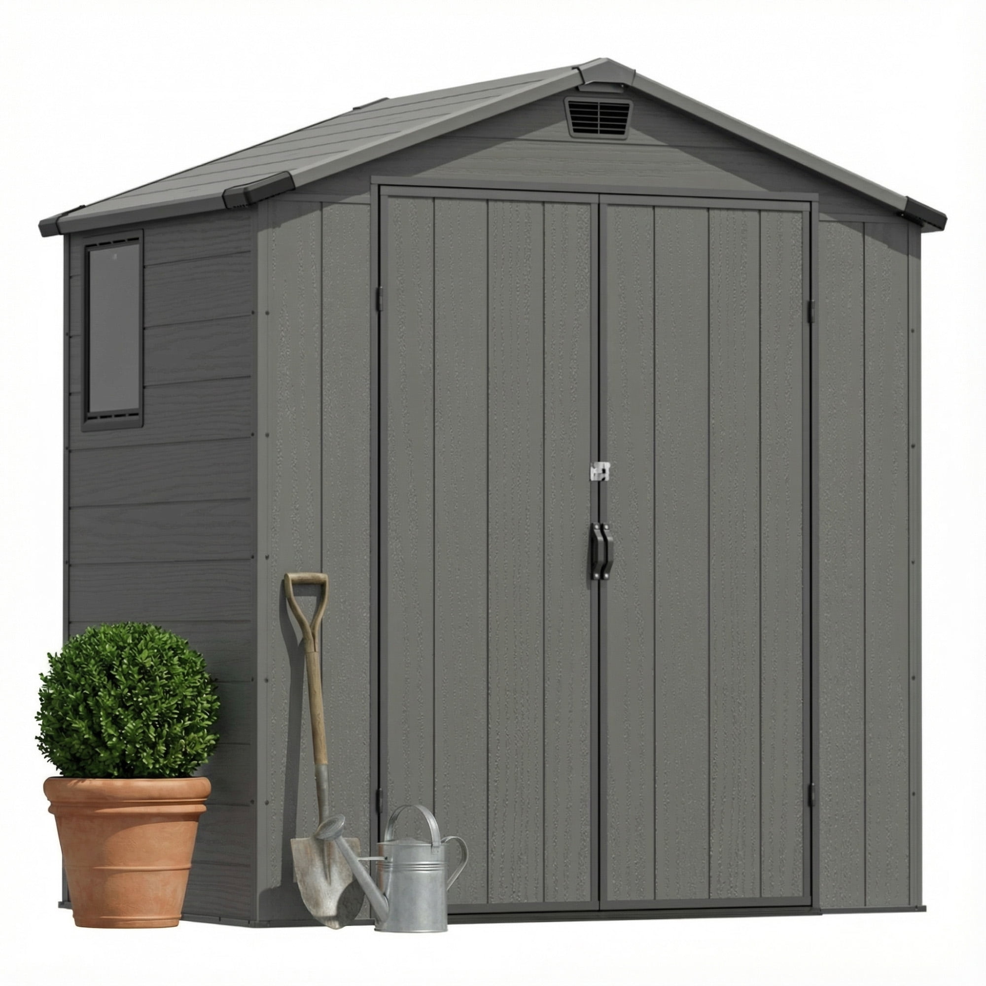 Homall 6x4ft Outdoor Plastic Storage Shed with Window,Weather-Resistant, Easy Assembly, Wood-Effect Garden Tool House,Dark Gray