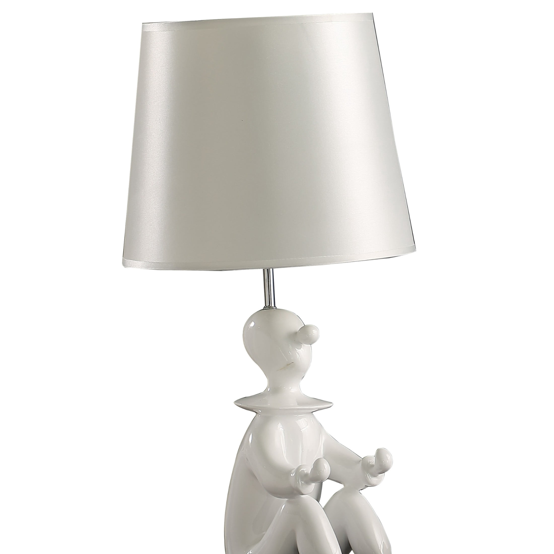 Noble House 21.25" Clown Figurine Table Lamp, Convenient Phone Holder, Semi-Drum Shade, E26 Light Bulb, White