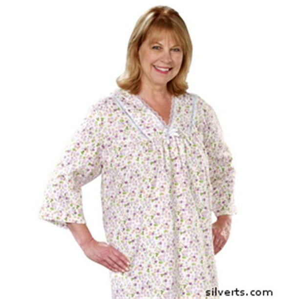 Silverts 262100803 Womens Pretty Flannel Adaptive Hospital Nightgown