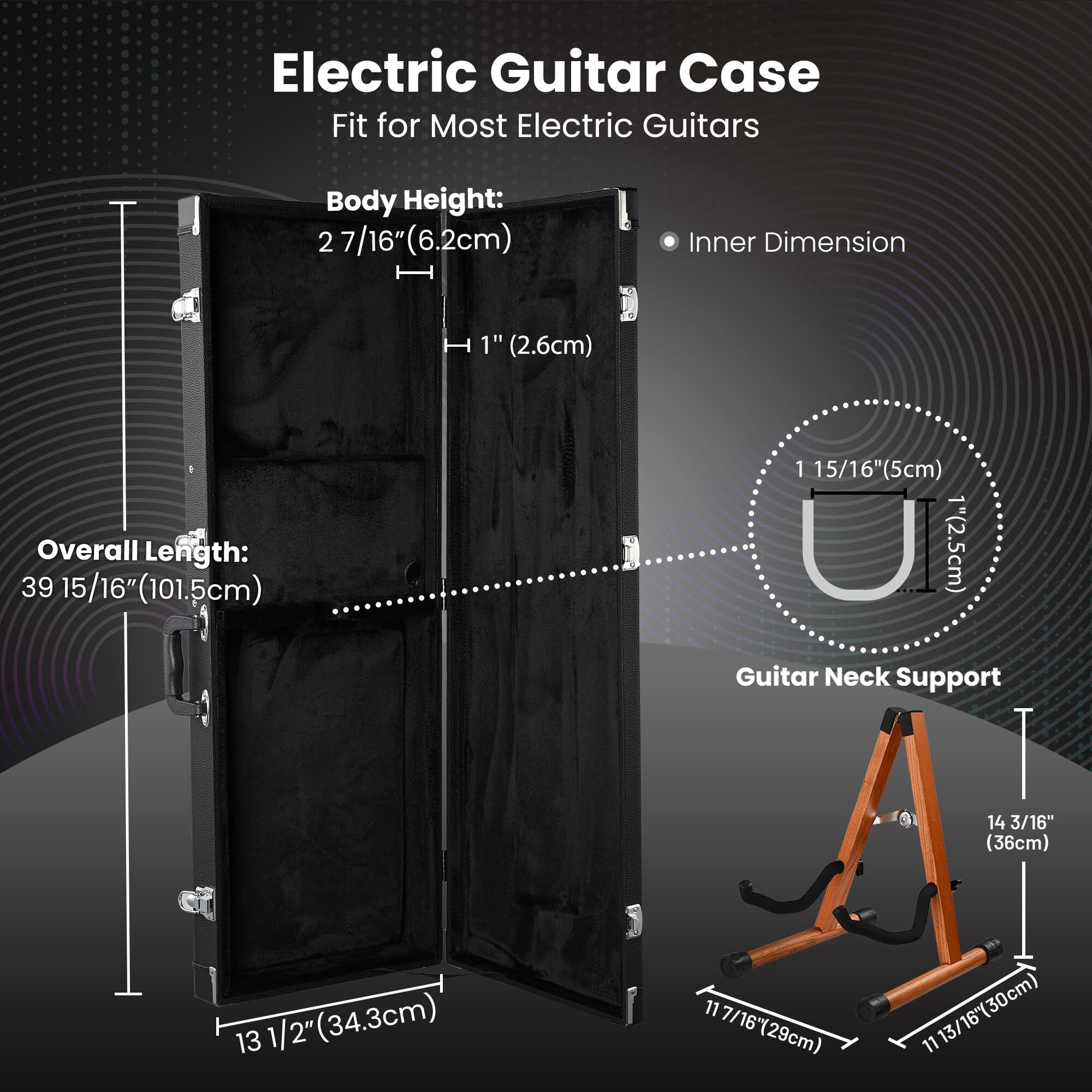 Yescom Universal Rectangular Electric Guitar Hard Case w/ Folding Guitar Stand