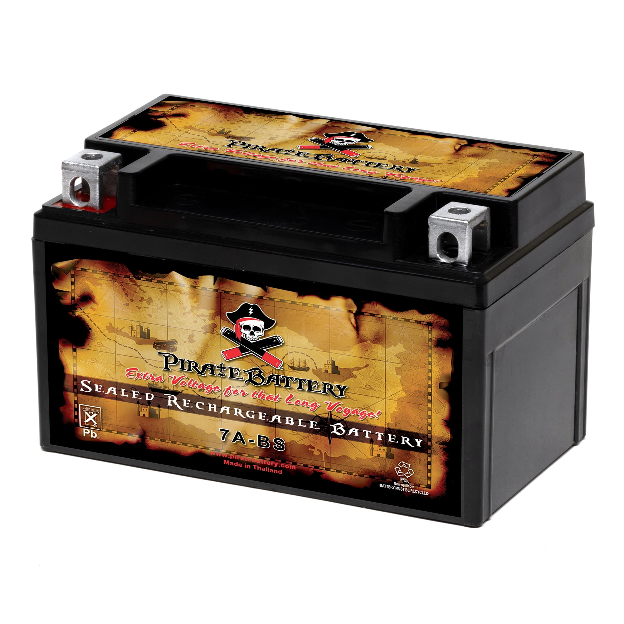 Pirate Battery Ytx7a-bs (7a-bs 12 Volts,6 Ah, 100 Cca) High Performance - Maintenance Free - Sealed AGM Motorcycle Battery