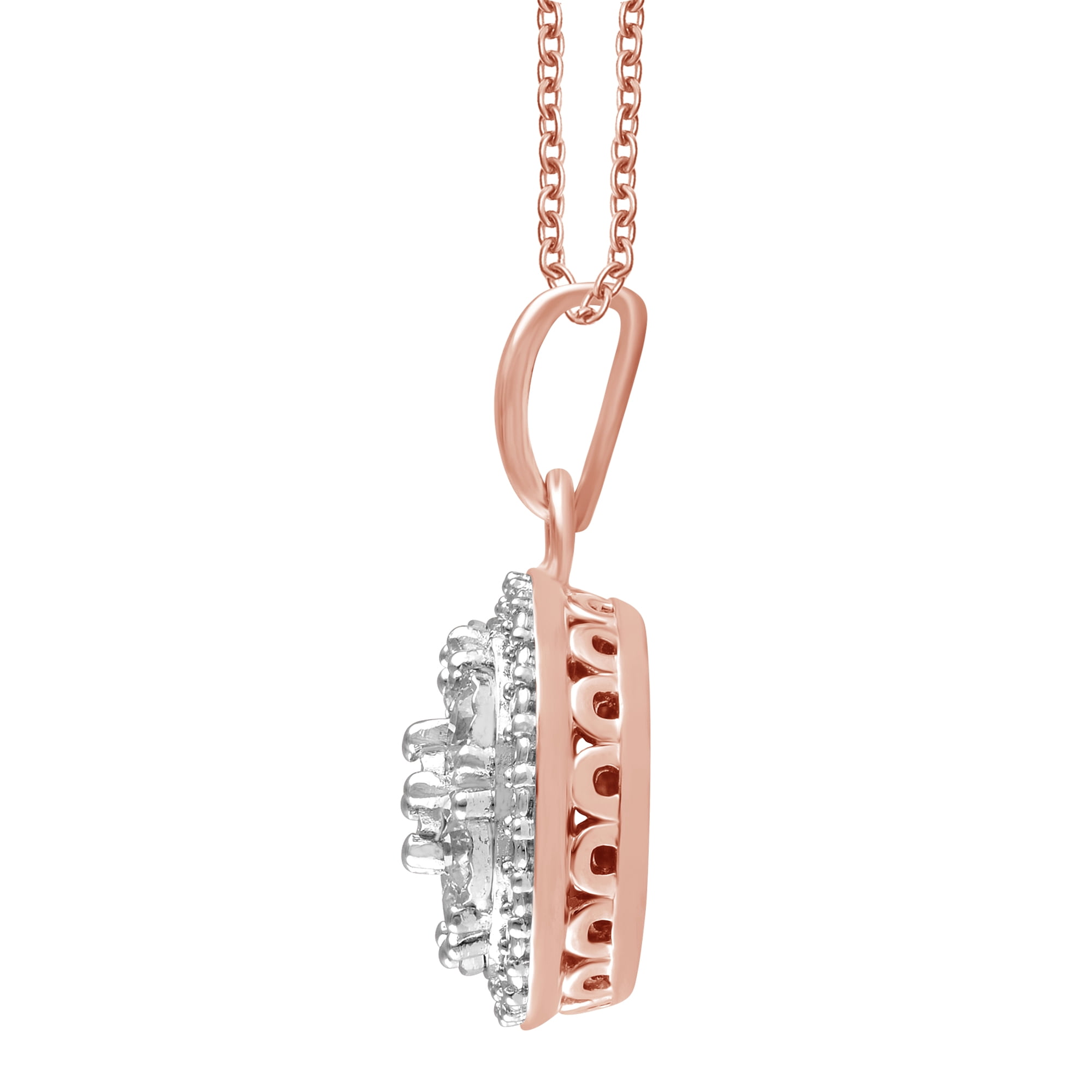 1/2 Carat T.W Sterling Silver Pink Plated Halo Earrings and Pendant 2 Pcs set.