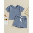 thumbnail image 2 of Suealasg Kids Boy Cotton Linen Shorts Set 6M 1T 2T 3T 4T Solid Color Short Sleeve T-Shirt Tops and Shorts Toddler Baby Boy 2Pcs Summer Outfit, 2 of 9