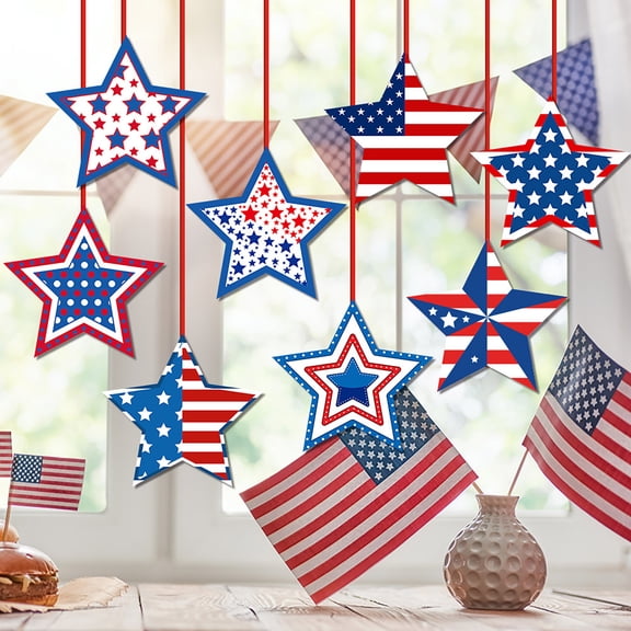 8 Pc 4th of July Hanging Ornaments Independence Day Tree Decorations,6 In Red White Blue Star Patriotic Decorations,USA Flag Hanging Decoration for Holiday Party Tree Supplies