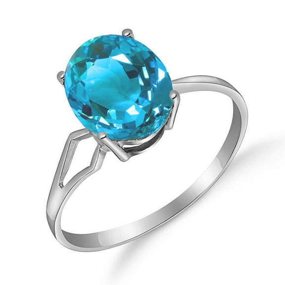 Galaxy Gold 14K White Gold Oval-Shaped Blue Topaz Ring - December Birthstone - Courage & Clarity - Sizes 5.5 to 11 - Fine Jewelry for Women