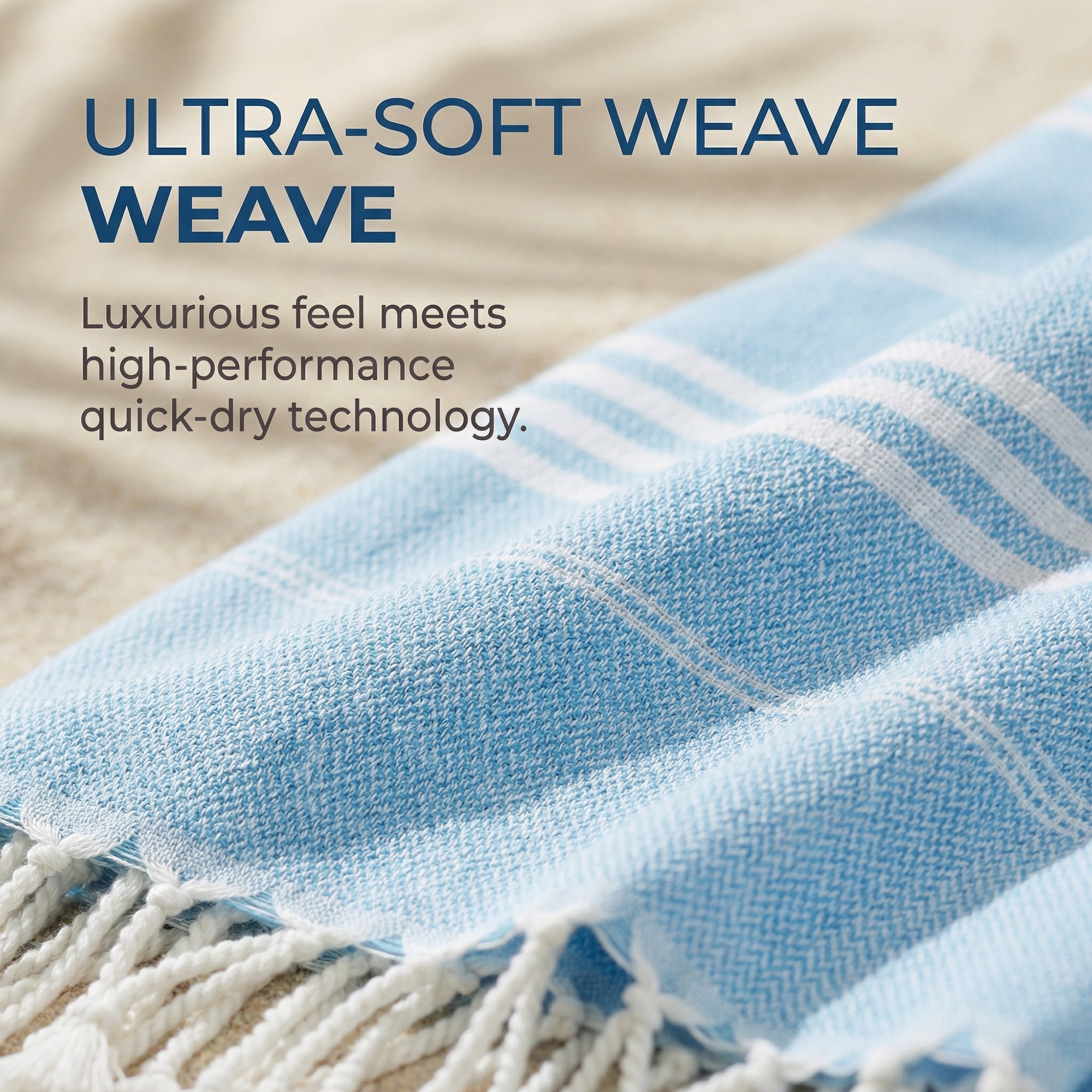 Unique Bargains Stripe Turkish Sand Free Towel 2 Pack Light Blue 71"x35"