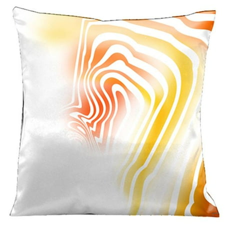 Lama Kasso 43 Summer Orange and Yellow Graphics on Crisp White Background, 18 in. Square Satin Pillow