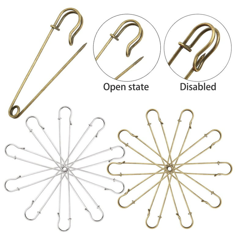 Deago 10 Pcs 3 inch Safety Pins Large Heavy Duty Stainless Steel Safety Pins for Blankets, Skirts, Crafts, Kilts (Bronze)