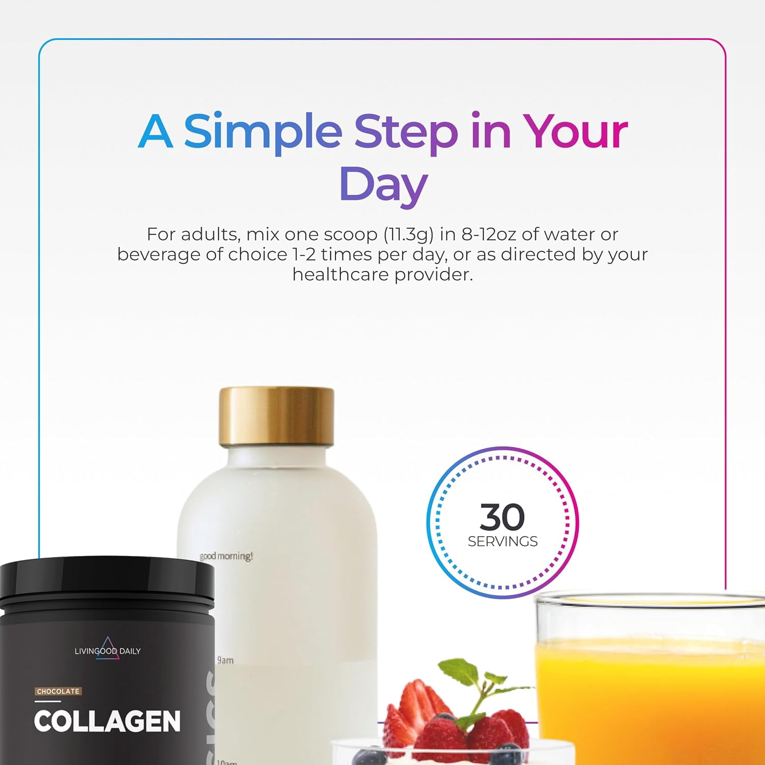Livingood Daily Chocolate Collagen Powder for Women & Men, Hydrolyzed Collagen Peptides Powder with Vitamin C, Protein with 20 Amino Acids, Type I & III, Grass Fed, Keto, Paleo, Gluten Free, 30 Srvgs