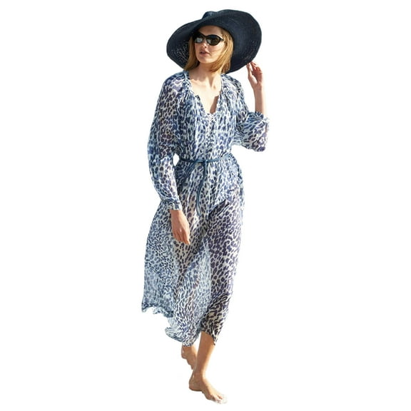 Leopard Chiffon Beach Cover Up Tunics for Beach Long Kaftan Bikini Cover Up Robe de Plage Sarong Beach Swimsuit Cover Up