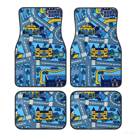 4-Piece Neon Racing Track Car Floor Mats, Universal Fit Auto Floor Liners For Cars Trucks Suvs, Anti-Slip All-Weather Interior Protection, Easy Clean Set