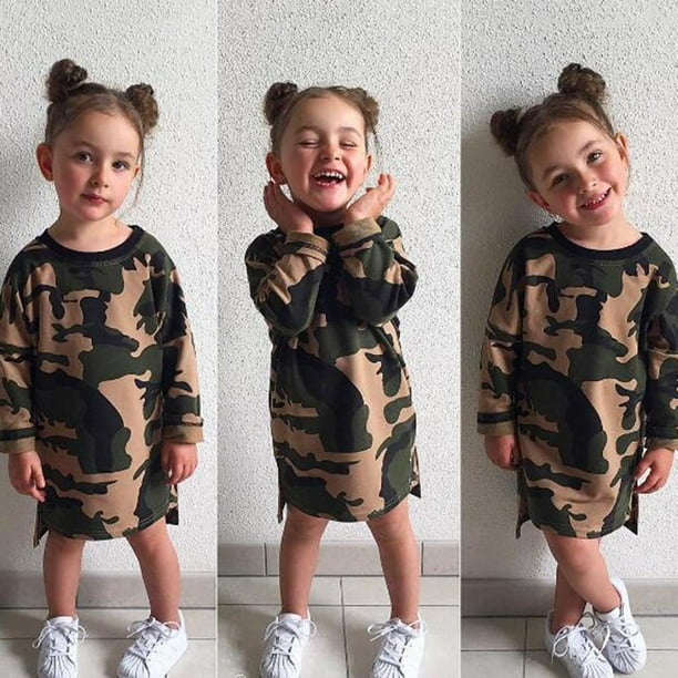 Camiseta Ninas de Manga Larga Camiseta Ninas Suelto de Camuflaje 90 Hugo Las muchachas se viste Walmart en linea