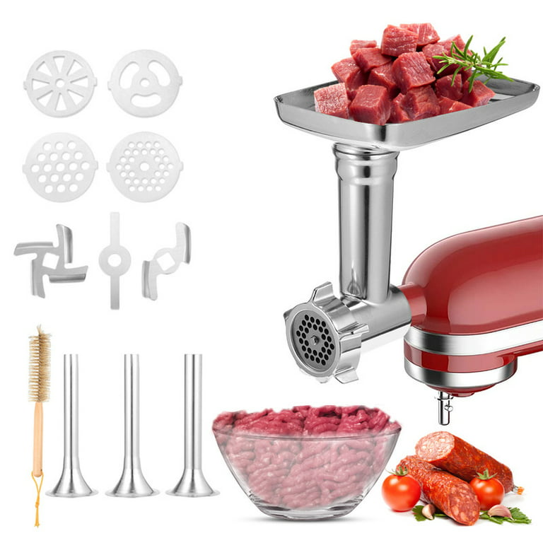 Metal Food Grinder Attachment for PHISINIC & KitchenAid Stand Mixer, Meat  Grinder Accessories, Sausage Stuffer Attachment Includes 3 Sausage Stuffer  Tubes, 3 Grinding Blades, 4 Grinding Plates 