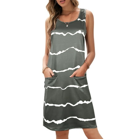 

Capreze Plus Size Striped Nightgown Women Sleeveless Pajama Dress Soft Sleepdress Short Nightshirt Tank Nightdress Sleeveless Sleepwear Size S-5XL