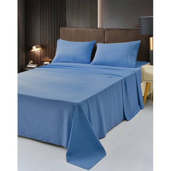 6 Piece Rayon Made From Bamboo Sheet Set by OKAO, King Blue Sheets-Silky Soft- Wrinkle Free - Deep Pockets-Softer and Stronger Than Cotton - 1 Fitted Sheet, 1 Flat, 4 Pillowcases King, Blue