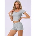thumbnail image 2 of DARING DIVA Cotton Pajama Lace Trim Short Sleeve Top Lounge Set L Gray, 2 of 6