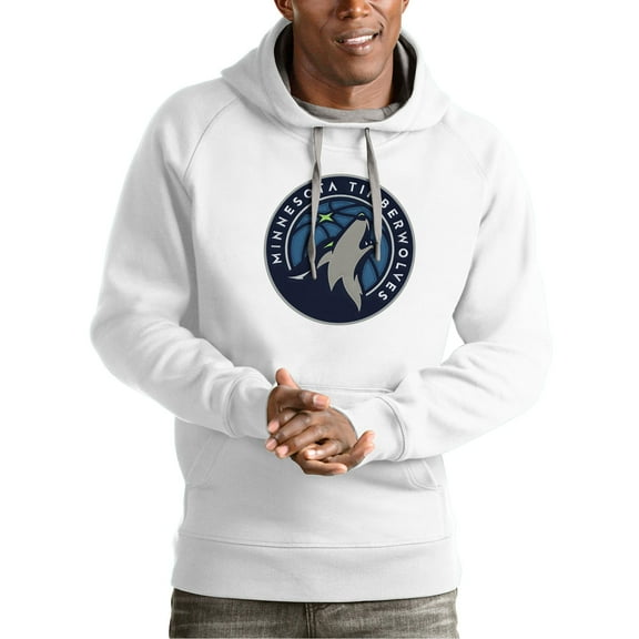 Men's Antigua White Minnesota Timberwolves Team Logo Victory Pullover Hoodie