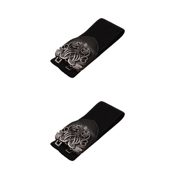 Minnieouse Cinturón de mujer Cuerda elástica con correas de hebilla Cinturones para jeans Negro antiguo Negro antiguo 2piezas Minnieouse CBP253243