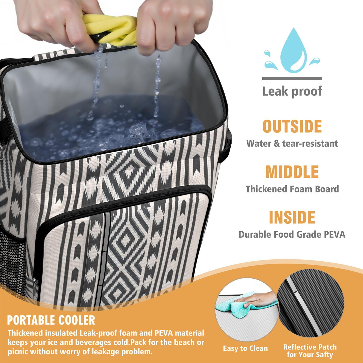 Travel Cooler Bag - Boho Bohemia Pioneer Flower Geometric Line Art Camping Beer Cooler Backpack with Bottle Opener- Waterproof Insulated Picnic Backpacks - Cooler Bag for Beach