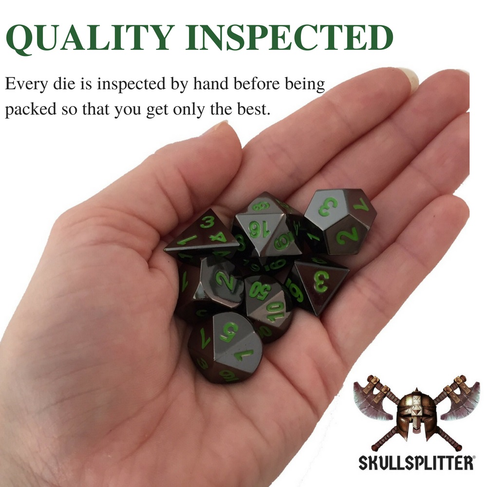 Thieves Tools with Black Dragon | Shiny Black Nickel with Green Numbering Metal Dice -