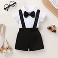 thumbnail image 4 of Younger Tree Toddler Boy Formal Outfit Summer Short Sleeve Button T-Shirts Bowtie Suspender Shorts Suits Clothes Set for 12-18 Months, 4 of 9