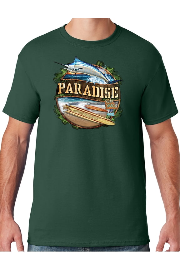 Mens Manu Bay Surf Company PARADISE SURF SHACK MARLIN T-shirt, XL Forest Green
