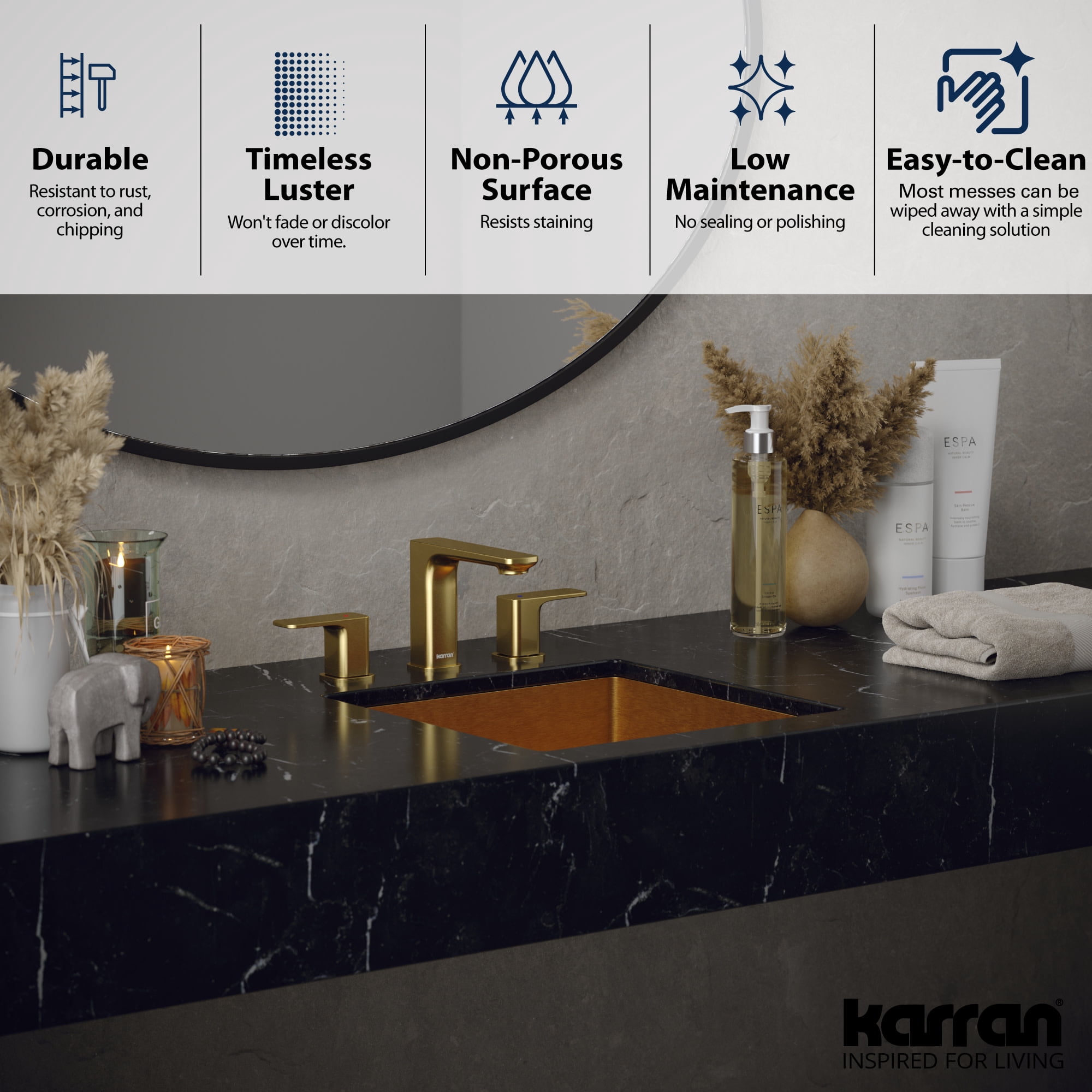 Karran Usa CCU500G Cinox 15-3/4" Square Stainless Steel Undermount Bathroom Sink - Gold