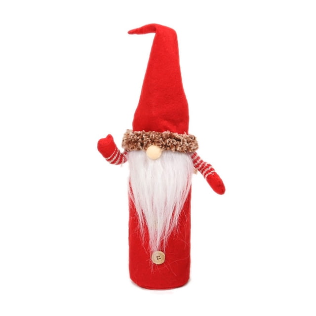 Billuyoard Cubierta de botella de vino de Navidad sin rostro manga de hombre mayor con barba telas no tejidas sombrero de Navidad ropa cubiertas de champán Kits de decoración para fiestas Rojo Billuyoard HA068241-01