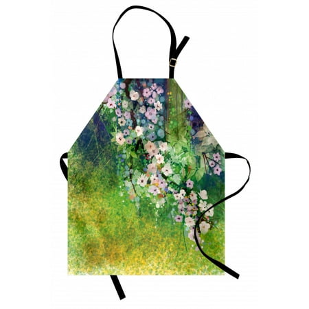 

Flower Apron Traditional Multicolored Japanese Cherry Blossom Sakura Tree Petals Grass Land Paint Unisex Kitchen Bib Apron with Adjustable Neck for Cooking Baking Gardening Pink Green by Ambesonne