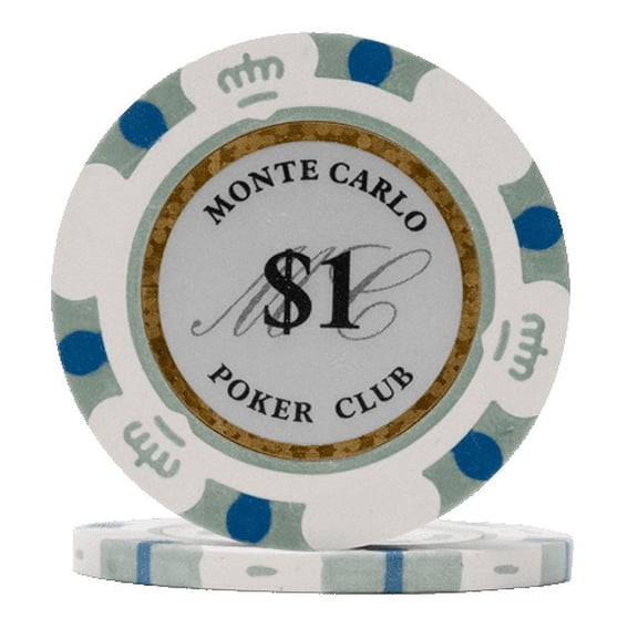 DA VINCI 14 Gram Clay Monte Carlo Poker Club Poker Chips Pack of 50 White Chips