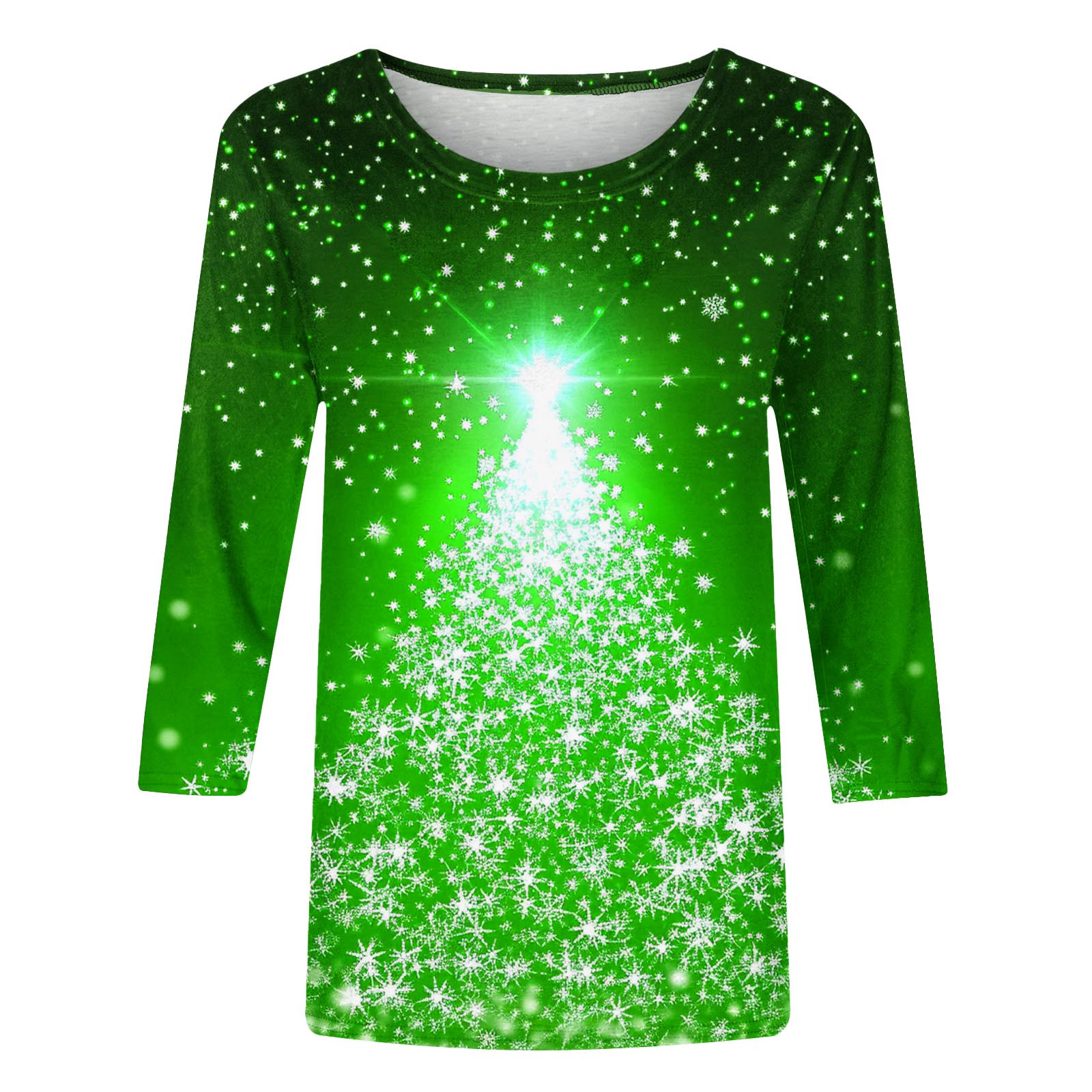 Funny Christmas Shirts for Women Round Neck 3/4 Sleeve Tops ,Plus Size