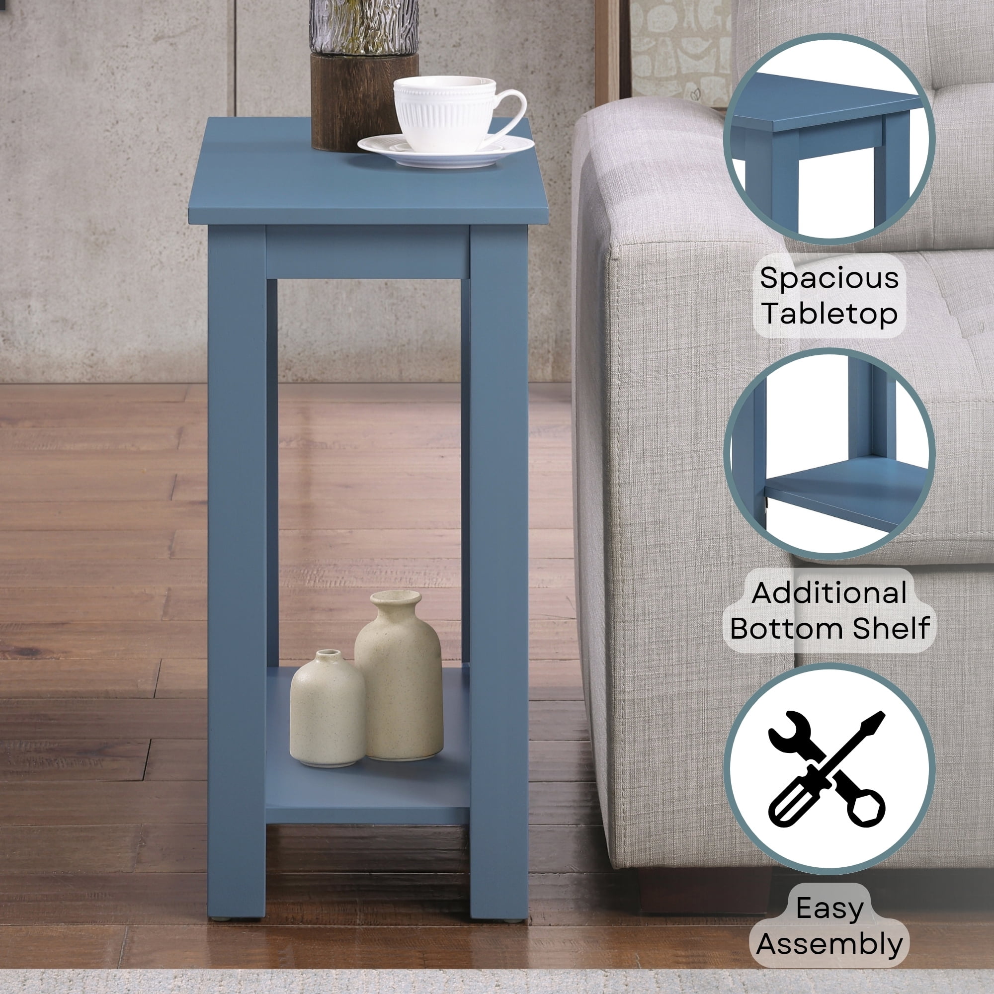 Convenience Concepts Designs2Go Baja Chairside End Table with Shelf, Dusty Blue