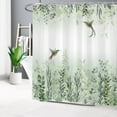 thumbnail image 3 of Green Leaves Shower Curtain Eucalyptus Hummingbird Bird Shower Curtains White Green Leaf Botanical Plant Floral Cottagecore Aesthetic Bathroom Curtain 12 Hooks Durable Fabric 72X72Inches, 3 of 6