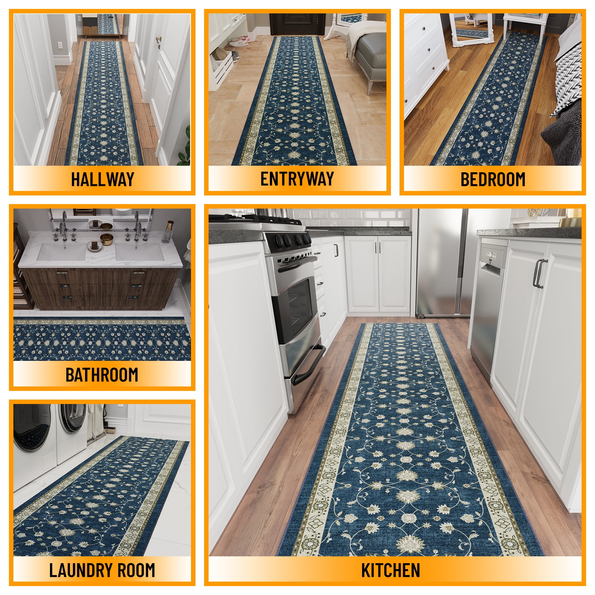 Ottomanson Kitchen Floor Mat 2'7" x 3' – Soft Non-Slip Washable Rug, Mahal Navy