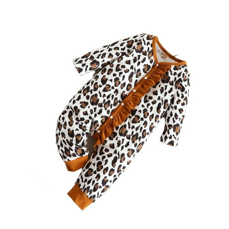 

Casual Leopard Print V neck Tee Long Sleeve Multicolor Baby Jumpsuits (Baby s)