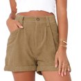 thumbnail image 2 of Olyvenn Plus Size Women Solid Pocket Shorts Casual Wear Work Out Shorts Pants Strench Cargo Pants Bermuda Trendy Shorts for Women 2023 Khaki 14, 2 of 9