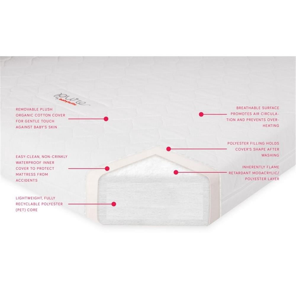 Pemberly Row Standard Fabric Crib Mattress with Hybrid Quilted Cover in White
