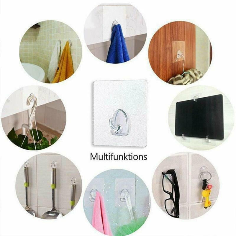 Heavy Duty Wall Hanger Stickers with Stainless Hooks Clear Plastic