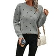 thumbnail image 3 of Women'S Polka Dots Sweaters Long Sleeve Round Neck Knitted Pullover Tops Grey XL, 3 of 9