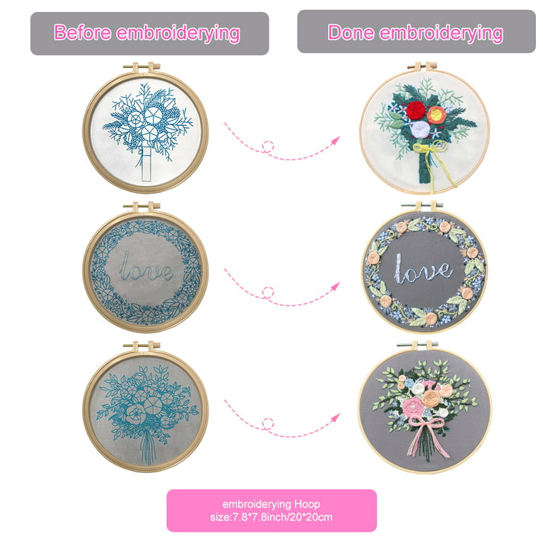 zxbaers 3 Set Embroidery Kit for Beginners Adults, Flower Pattern