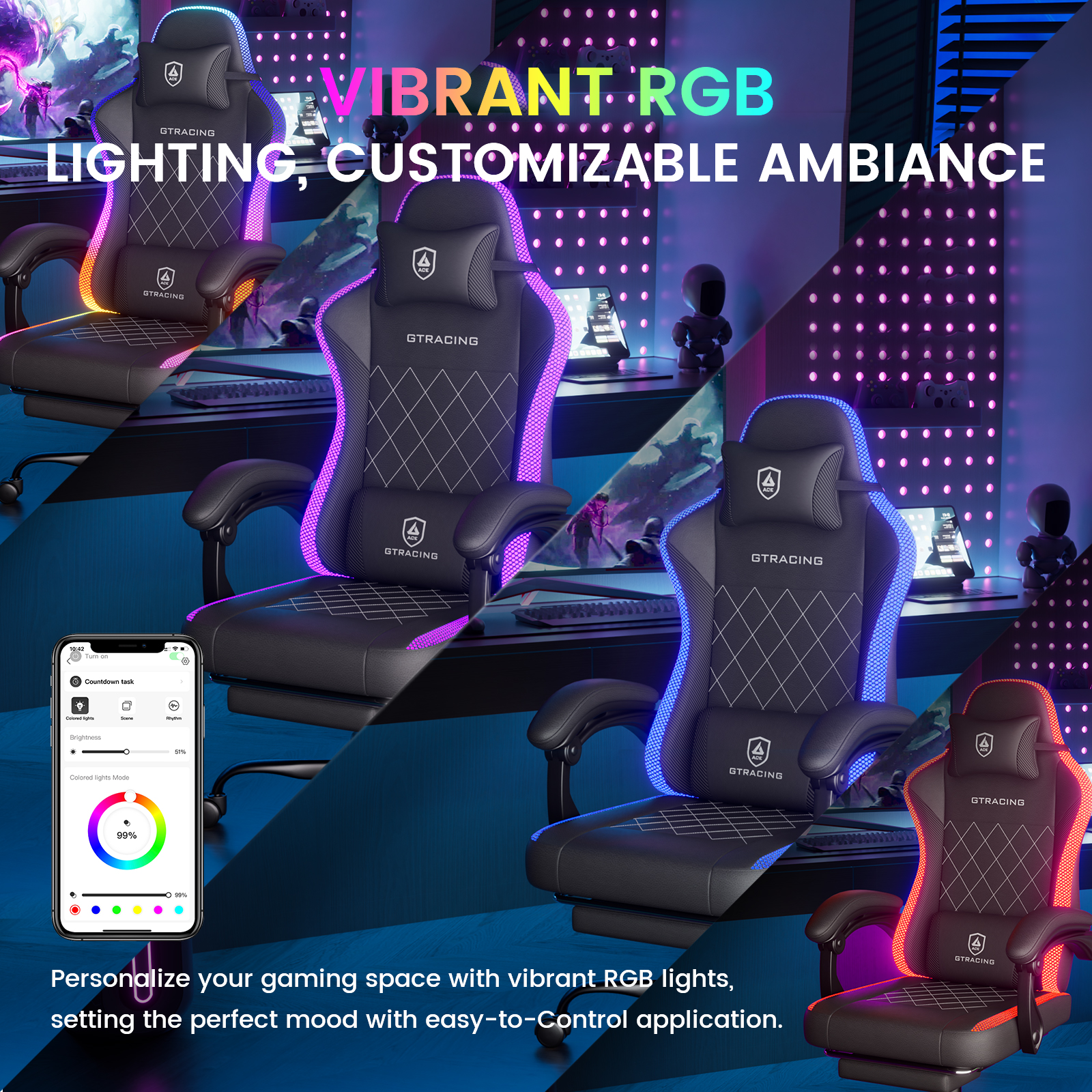 GTRACING RGB Ergonomic Gaming Chair with Massage, Black photo 4