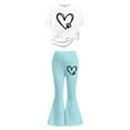 thumbnail image 4 of 2 Piece Outfits Sets Girls Short Sleeve Heart T-Shirt Top and Flared Pants Set Spring Clothes Cute Clothes 8-9 Years, 4 of 4