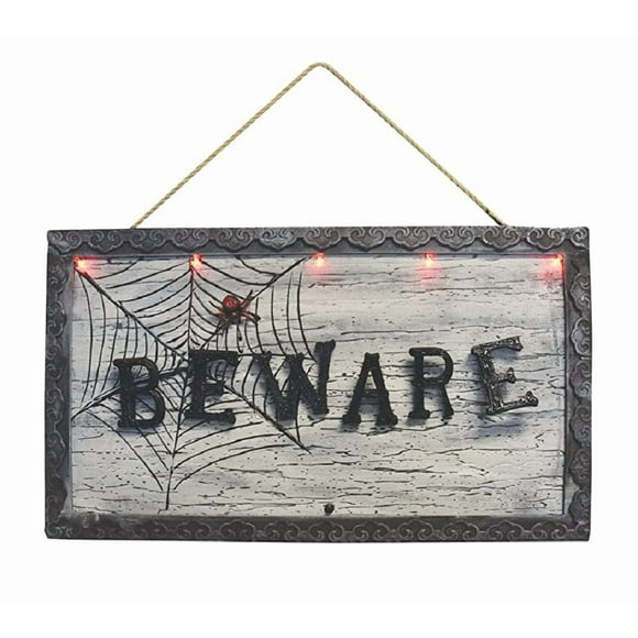 BEWARE Animated Sign w Moving Letters Wall Art Halloween Haunted House Decor