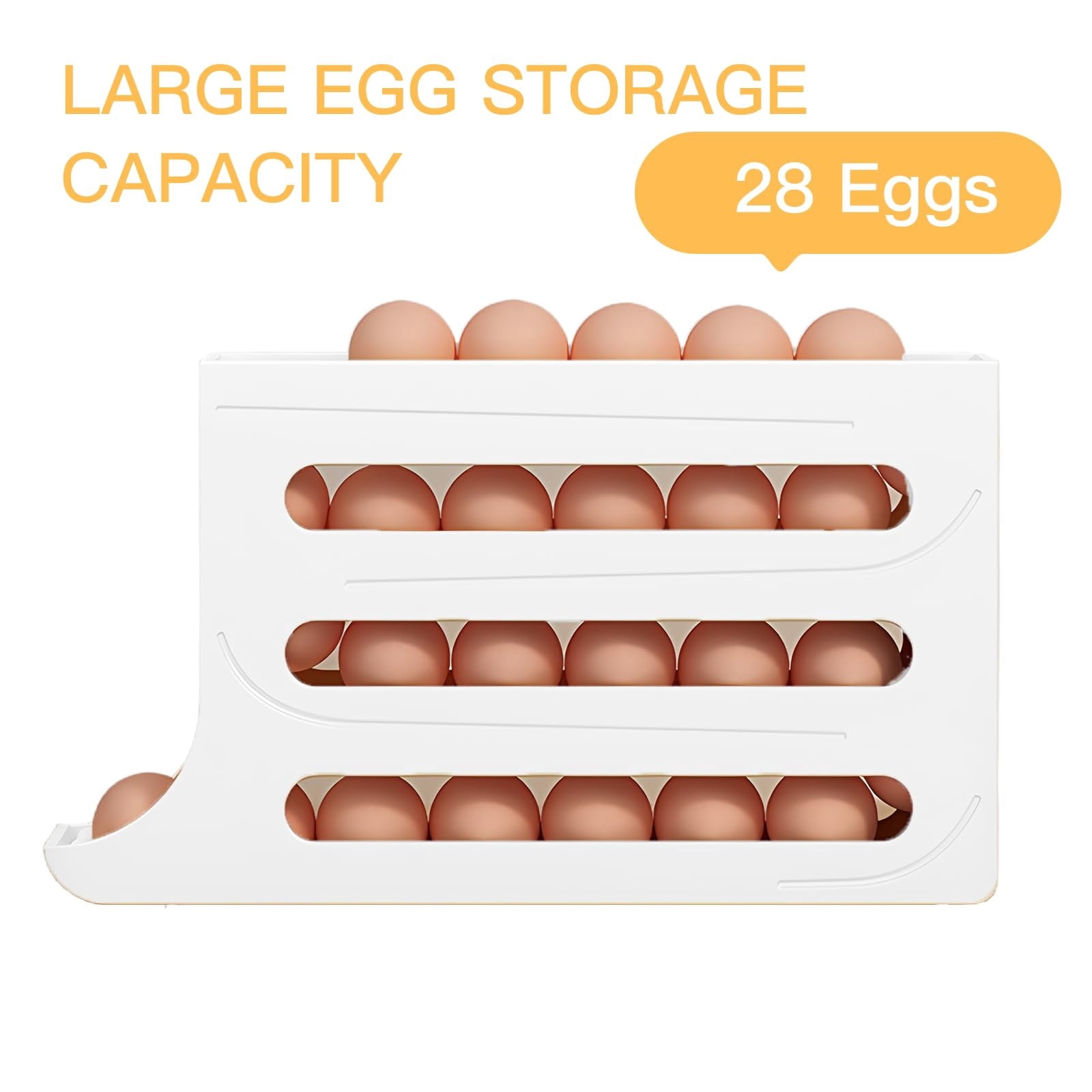 2 groupsEgg Dispenser Automatic Rolling Egg Tray Organizer, Space Saving Refrigerator Egg Roller, Holds 28 Eggs Simultaneously,for Refrigerator,Kitchen,Cabinets,and Dining Table (Grey)