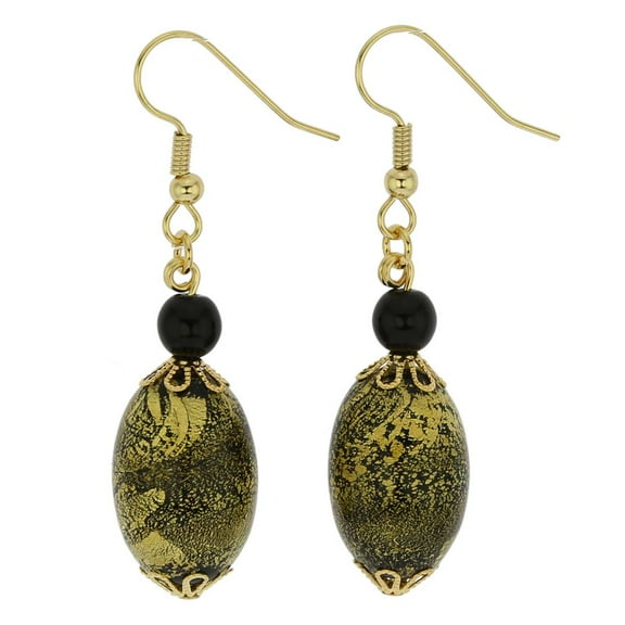 GlassOfVenice Murano Glass Golden Glow Olives Earrings - Summer Night